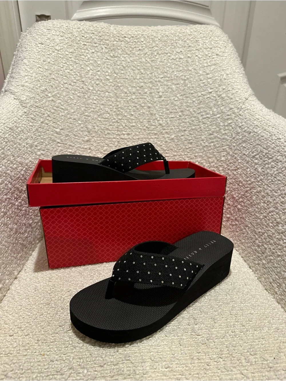 Kelly & Katie Black Rhinestone Wedge Flip-Flops